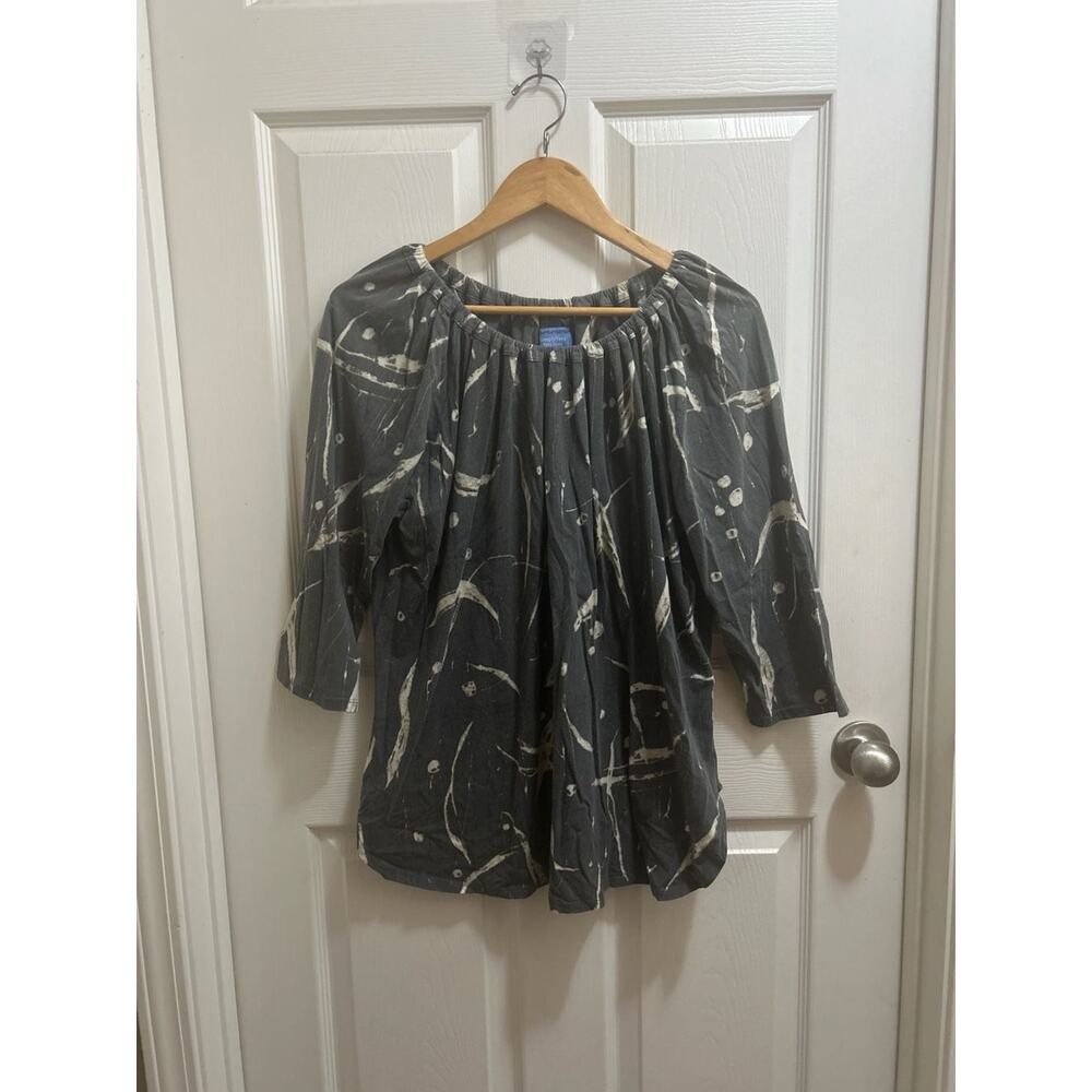 Simply Vera Vera Wang Abstract Print 3/4 Sleeve Cotton Blouse Top, Size XL